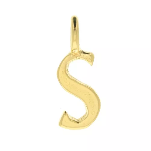 Ciondolo lettere alfabeto 10 mm - carattere corsivo - S - Placcato oro 3 micron x1