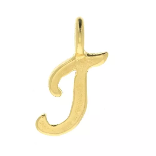 Ciondolo lettere alfabeto 10 mm - carattere corsivo - T - Placcato oro 3 micron x1