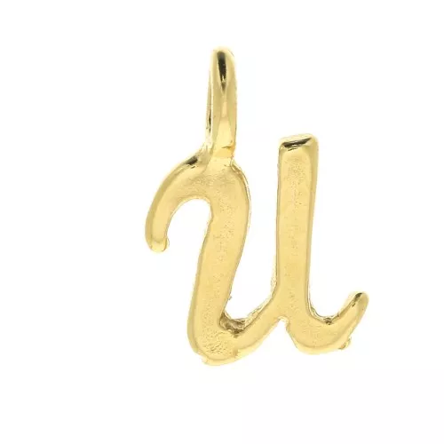 Ciondolo lettere alfabeto 10 mm - carattere corsivo - U - Placcato oro 3 micron x1
