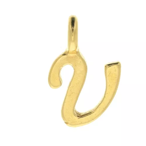 Ciondolo lettere alfabeto 10 mm - carattere corsivo - V - Placcato oro 3 micron x1