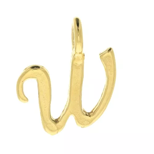 Ciondolo lettere alfabeto 10 mm - carattere corsivo - W - Placcato oro 3 micron x1