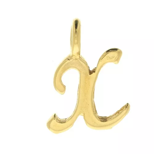 Ciondolo lettere alfabeto 10 mm - carattere corsivo - X - Placcato oro 3 micron x1