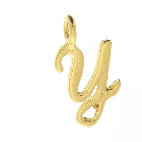 Ciondolo lettere alfabeto 12 mm - carattere corsivo - Y - Placcato oro 3 micron x1