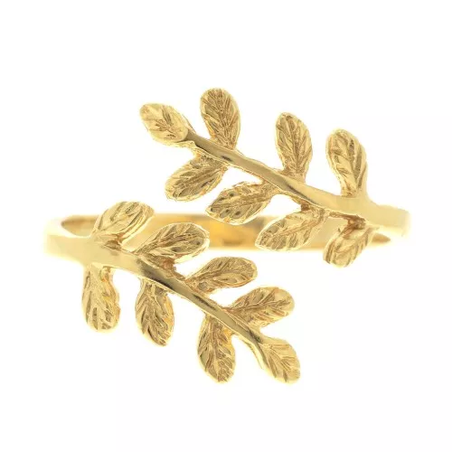 Anello regolabile con ramo di olivo - Dimensione 52 a 58 - Dorato con oro fino x1