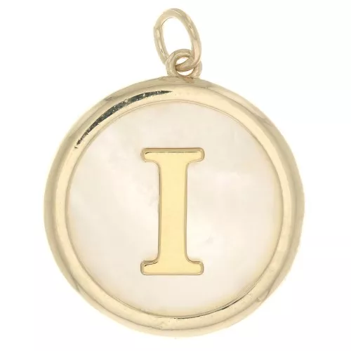Pendente tonde madreperla 19x17 mm - modello lettera I - Placcato oro 3 micron x1