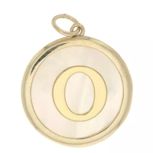 Pendente tonde madreperla 19x17 mm - modello lettera O - Placcato oro 3 micron x1
