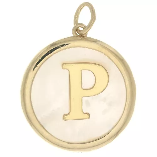 Pendente tonde madreperla 19x17 mm - modello lettera P - Placcato oro 3 micron x1