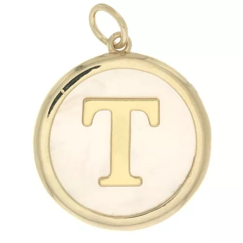 Pendente tonde madreperla 19x17 mm - modello lettera T - Placcato oro 3 micron x1