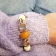 Perla rondella in resina opaca 18x11 mm - Albicocca marmo x1