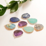 Pendente goccia in pietra gemma 39x31 mm - Argento 925 - Amazzonite x1