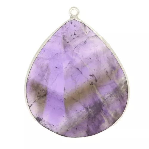 Pendente goccia in pietra gemma 39x31 mm - Argento 925 - Ametista x1