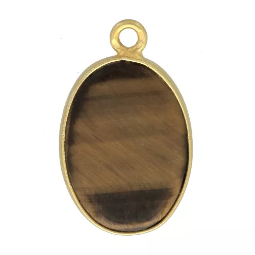 Pendente ovale in pietra gemma 18x11mm Arg.925 Dorato con oro fino x1