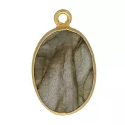Pendente ovale pietra gemma 18x11mm Arg.925 Dorato con oro fino- Labradorite x1