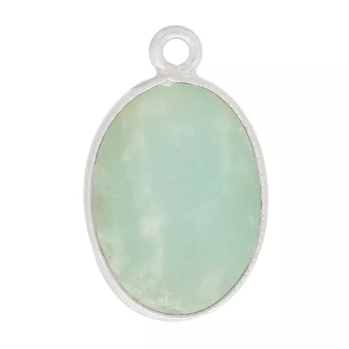 Pendente ovale in pietra gemma 18x11mm - Argento 925 - Amazzonite x1