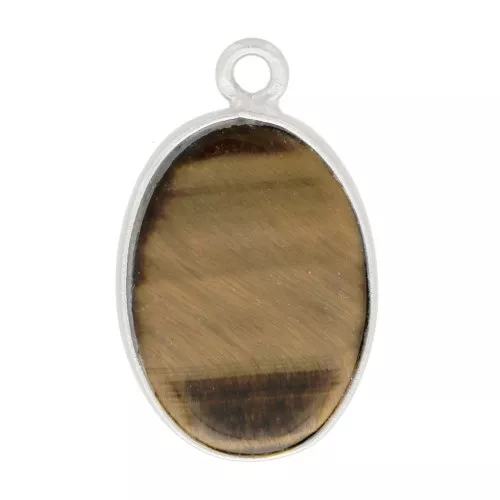 Pendente ovale in pietra gemma 18x11mm - Argento 925 -Occhio di tigre x1