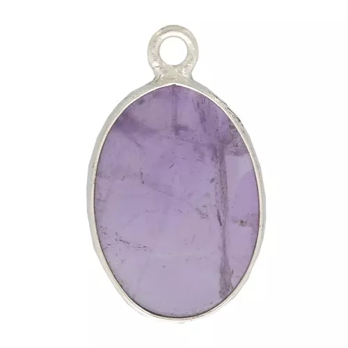 Pendente ovale in pietra gemma 18x11mm - Argento 925 - Ametista x1