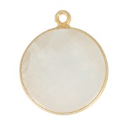 Pendente tondo pietra gemma 16 mm Arg. 925 Dorato con oro fino- Pietra di luna