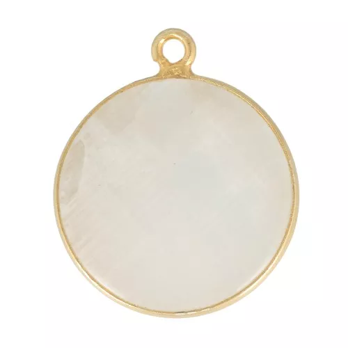 Pendente tondo pietra gemma 16 mm Arg. 925 Dorato con oro fino- Pietra di luna