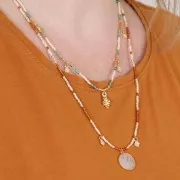 Pendente tondo pietra gemma 16 mm Arg. 925 Dorato con oro fino -Occhio di tigre