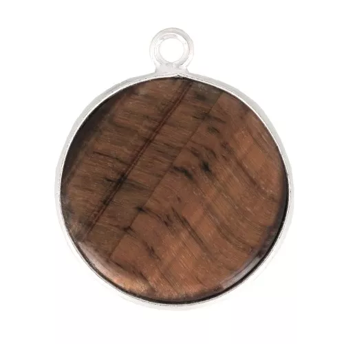 Pendente tondo pietra gemma 16 mm Arg. 925 - Occhi di tigre x1