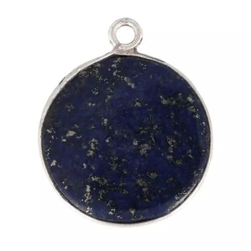 Pendente tondo pietra gemma 16 mm Arg. 925 - Lapis lazzuli x1