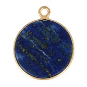 Pendente tondo pietra gemma 16 mm Arg.925 Dorato con oro fino Lapis lazzuli x1