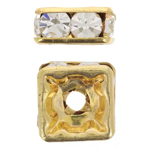 Perla rondella Strass quadrata mm. 8 dorato/Crystal AB x1