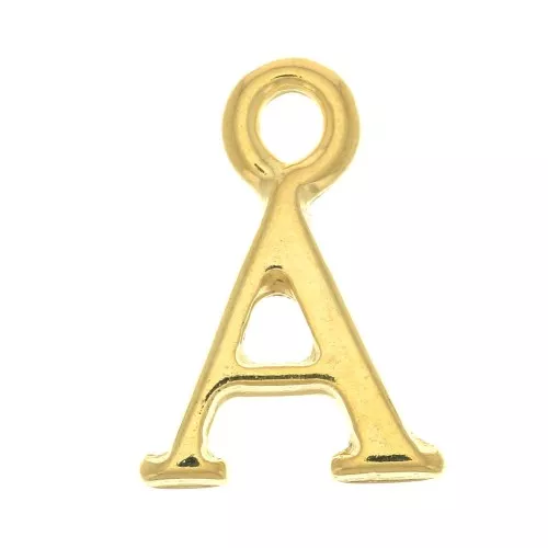 Ciondolo lettera alfabeto 13.5 mm con anello chiuso - A - Dorato con oro fino x1