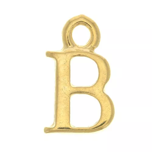 Ciondolo lettera alfabeto 13.5 mm con anello chiuso - B - Dorato con oro fino x1