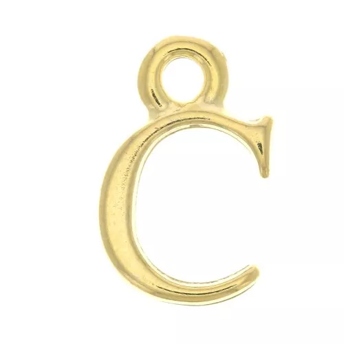 Ciondolo lettera alfabeto 13.5 mm con anello chiuso - C -Dorato con oro fino x1