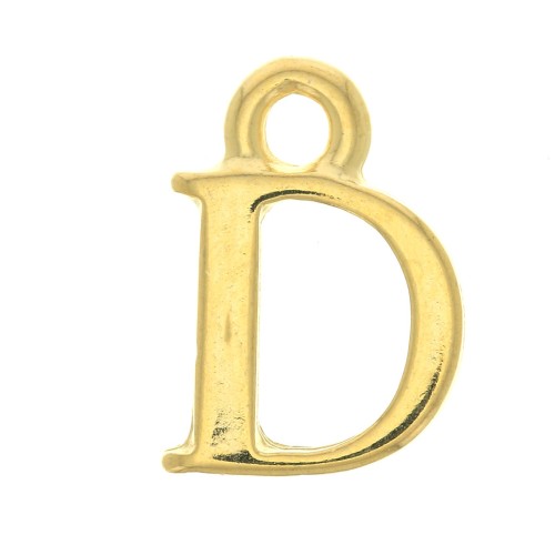 Ciondolo lettera alfabeto 13 mm con anello chiuso - D -Dorato con oro fino x1