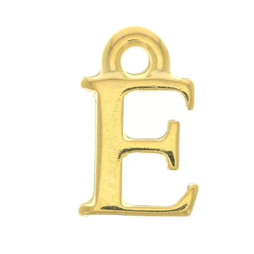 Ciondolo lettera alfabeto 13 mm con anello chiuso - E -Dorato con oro fino x1