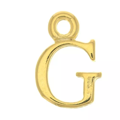 Ciondolo lettera alfabeto 14 mm con anello chiuso - G - Dorato con oro fino x1