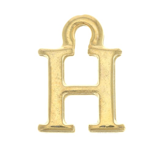 Ciondolo lettera alfabeto 13 mm con anello - H - Dorato con oro fino x1