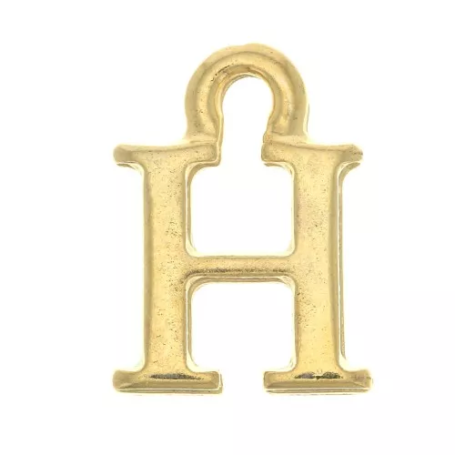 Ciondolo lettera alfabeto 13 mm con anello - H - Dorato con oro fino x1