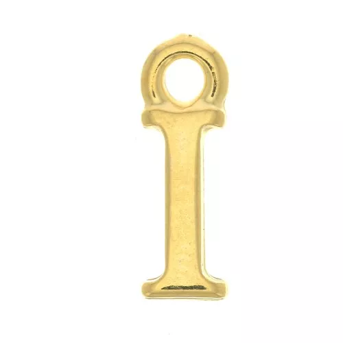 Ciondolo lettera alfabeto 13 mm con anello chiuso - I - Dorato con oro fino x1