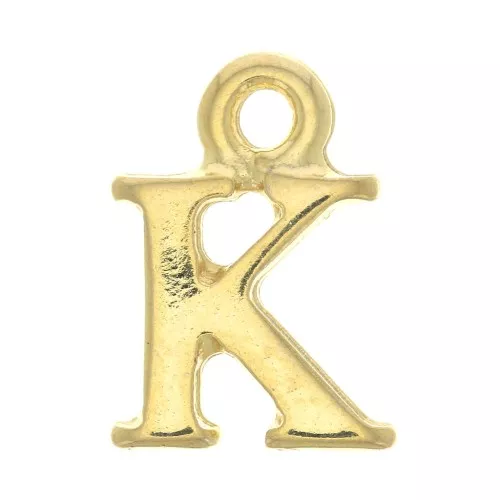 Ciondolo lettera alfabeto 14 mm con anello chiuso - K -Dorato con oro fino x1
