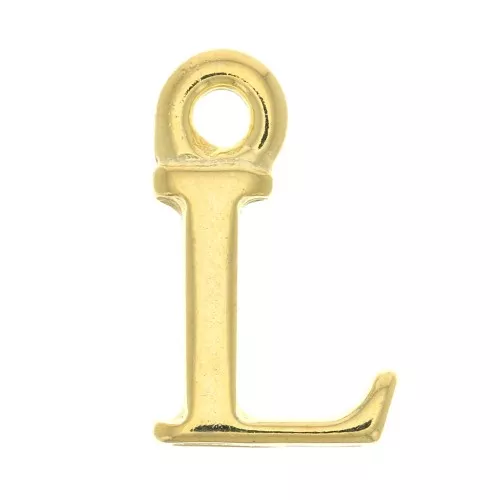 Ciondolo lettera alfabeto 14 mm con anello chiuso - L -Dorato con oro fino x1