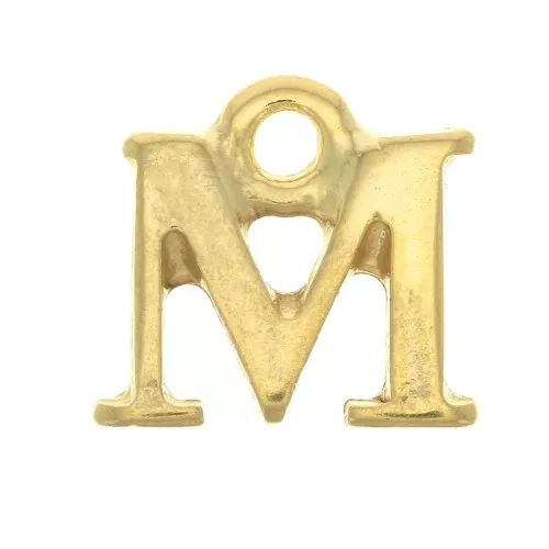 Ciondolo lettera alfabeto 11 mm con anello chiuso - M -Dorato con oro fino x1