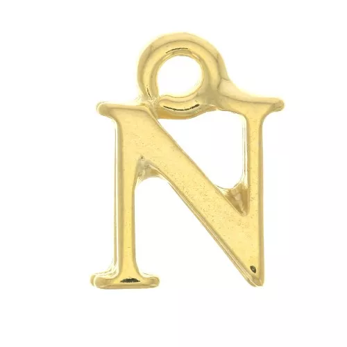 Ciondolo lettera alfabeto 13 mm con anello chiuso - N -Dorato con oro fino x1
