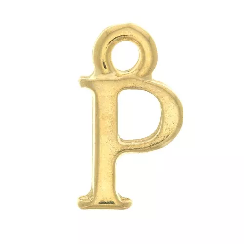 Ciondolo lettera alfabeto 13 mm con anello chiuso - P - Dorato con oro fino x1