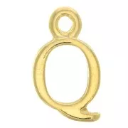 Ciondolo lettera alfabeto 15 mm con anello chiuso - Q - Dorato con oro fino x1