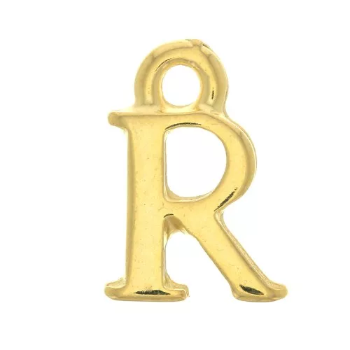 Ciondolo lettera alfabeto 13 mm con anello chiuso - R -Dorato con oro fino x1