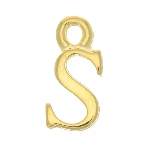 Ciondolo lettera alfabeto 14 mm con anello chiuso - S -Dorato con oro fino x1