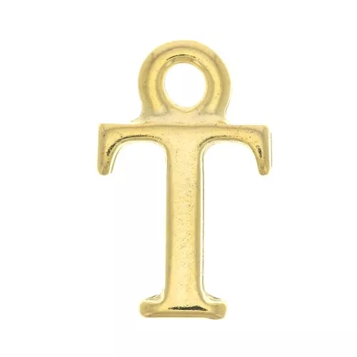 Ciondolo lettera alfabeto 13.5 mm con anello chiuso- T - Dorato con oro fino x1