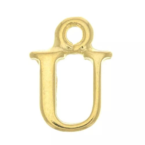 Ciondolo lettera alfabeto 14 mm con anello chiuso - U -Dorato con oro fino x1