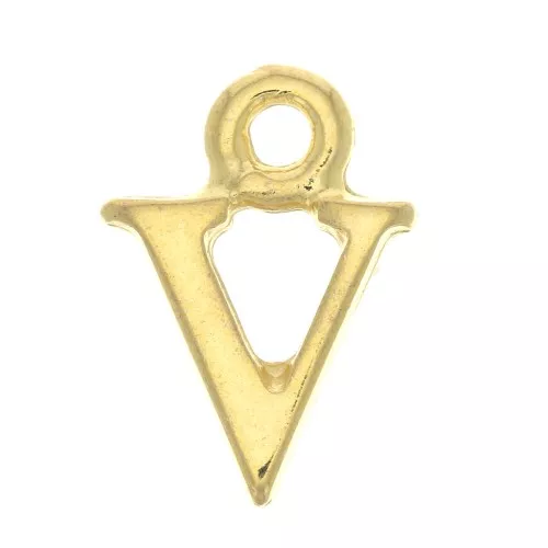 Ciondolo lettera alfabeto 14 mm con anello chiuso - V - Dorato con oro fino x1