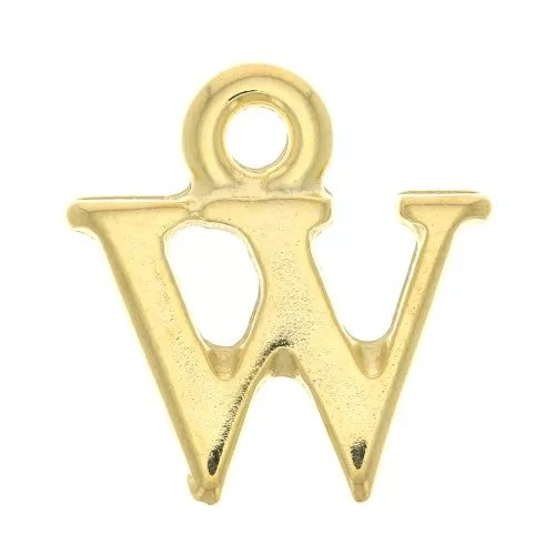 Ciondolo lettera alfabeto 13.5 mm con anello chiuso - W - Dorato con oro fino x1