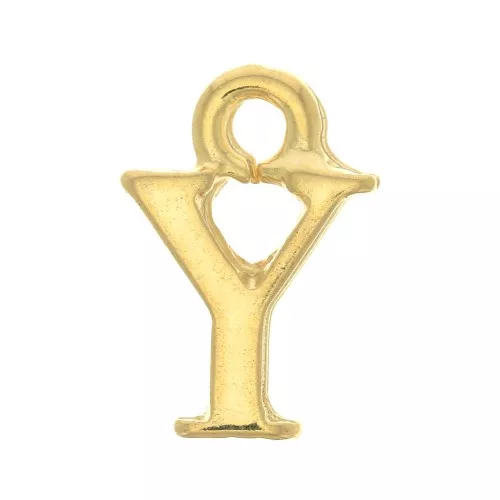 Ciondolo lettera alfabeto 13 mm con anello chiuso - Y -Dorato con oro fino x1