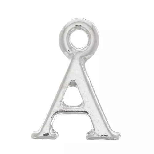 Ciondolo lettera alfabeto 13.5 mm con anello chiuso - A - Rodio x1